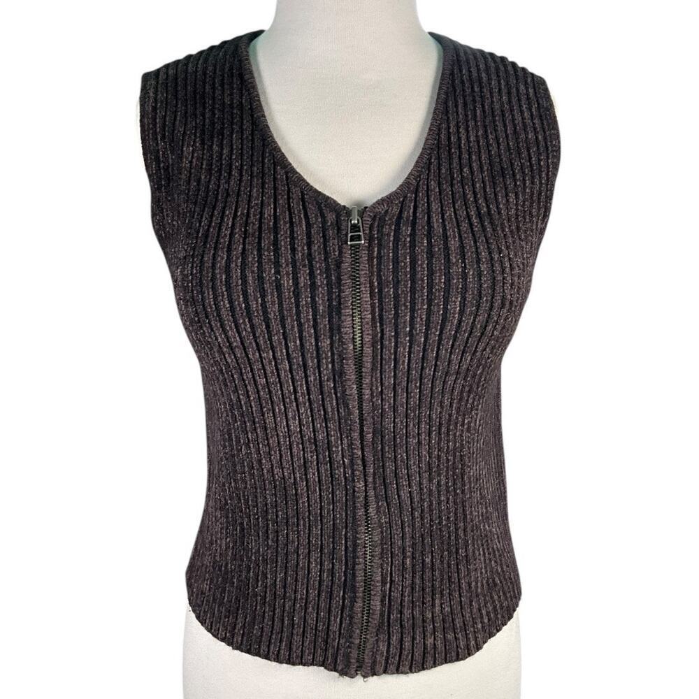 Vintage 90s Classiques Entier Ribbed Zip Vest L Y2K Artisan Hobo Grunge Wool